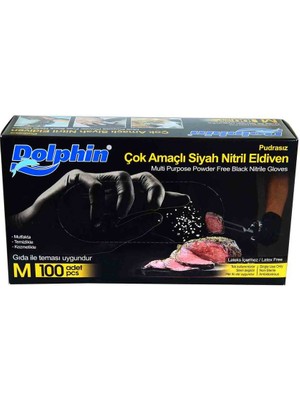 Pudrasız Siyah Nitril Eldiven Orta Boy (M) 100 Lü Paket
