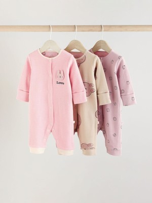 Next Baby Pamuklu Pembe Tavşan Desenli 3'lü Tulum Set