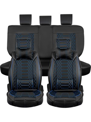 
volkswagen Golf 6 Uyumlu Yarı Deri Oto Koltuk Kılıfı Tam Set Mars Seri (Siyah-Mavi)