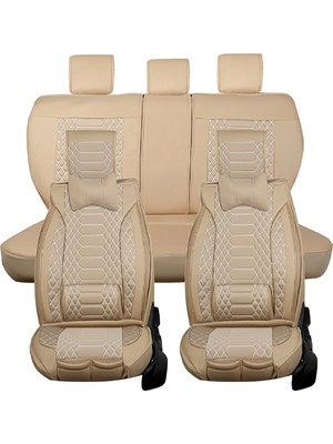Audi A6 Serisi Uyumlu Yarı Deri Oto Koltuk Kılıfı Tam Set Mars Seri (Bej)