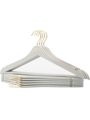 24 Adet Beyaz Ahşap Görünümlü Plastik Askı Kıyafet Elbise Gömlek Askısı Gold Kancalı