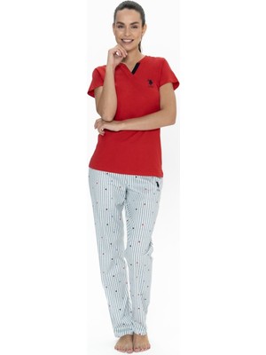 U.s. Polo Assn. 20060B Kadın Kırmızı Yarım Kollu Yarım Patlı Pijama Takımı