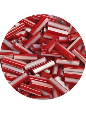 Royaleks Uzun Boru Kesme Boncuk Çap 2mm Uzunluk 10 mm - 20 Gram - Kırmızı Beyaz - BNC239