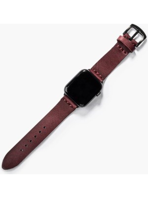 Tek Katlı Deri Apple Watch Kayışı - Mürdüm