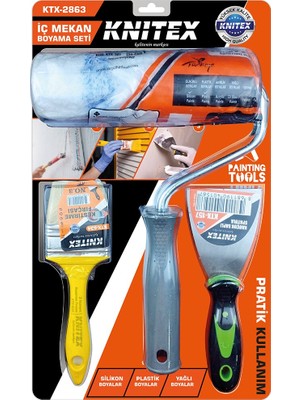 Knitex 3pcs  Nalbur - Boyacı Set  Spatula - Kestirme Fırça - Boya Rulo 20 cm