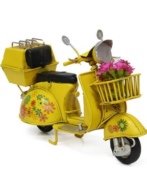 T.concept Dekoratif Dayanıklı Metal Scooter Sepetli Sarı  Renk C1323