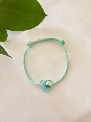 Atelier Çağla Şeffaf Murano Cam Papatya Kalp Mint Yeşil Bileklik