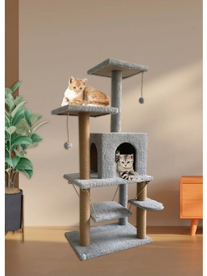 Nursoft Y01  Salıncaklı  Yuvalı Lüx Kedi Tırmalama Oyun Evi