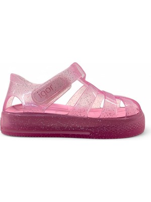 Igor Star Glitter Kız Çocuk Sandalet 22 Numara Pembe Renk PVC Malzeme ile Esnek ve Hafif