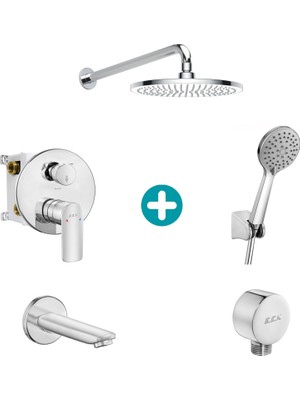 Eca Lia Yuvarlak Ankastre Gömme Banyo Bataryası Duş Seti Tüm Parçalar Dahil