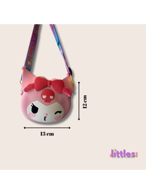Kız Çocuk Sanrio Kuromi Figürlü Çıkartılabilir Ayarlanabilir Renkli Askı Pembe Çapraz Silikon Çanta Cüzdan