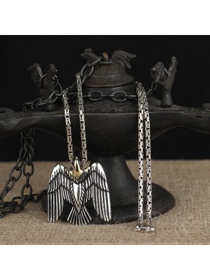 Takıhan 925 Ayar Gümüş Kral Zincirli Kartal Motifli Kolye