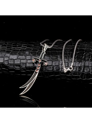 Takıhan 925 Ayar Gümüş Zirkon Taşlı Hz Ali Kılıcı Kolye