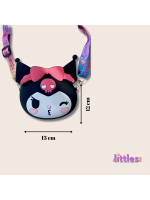 Kız Çocuk Sanrio Kuromi Figürlü Çıkartılabilir Ayarlanabilir Askı Silikon Siyah Çapraz Çanta Cüzdan