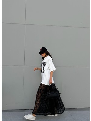 Kadın Siyah Astarsız Dantel Etek 29056