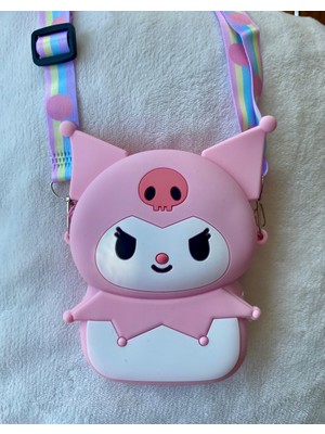 Kız Çocuk Sanrio Kuromi Figürlü Çıkartılabilir Ayarlanabilir Askı Silikon Pembe Çapraz Çanta Cüzdan