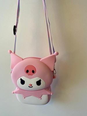 Kız Çocuk Sanrio Kuromi Figürlü Çıkartılabilir Ayarlanabilir Askı Silikon Pembe Çapraz Çanta Cüzdan