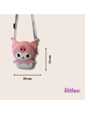 Kız Çocuk Sanrio Kuromi Figürlü Çıkartılabilir Ayarlanabilir Askı Silikon Pembe Çapraz Çanta Cüzdan