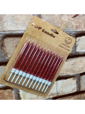 Red Bırthday Candle  Parlak Metalik Simli Kırmızı Pasta Mumu 12 Adet Kırmızı Doğum Günü Mumu