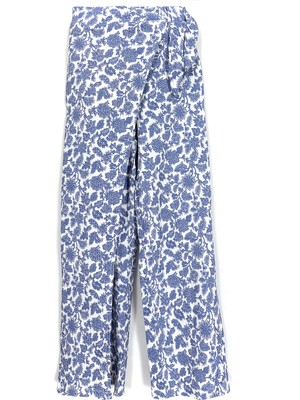 Desenli Wide Leg Kapaklı Bol Paça Kız Çocuk Yazlık Pantolon Mavi 001-0002020