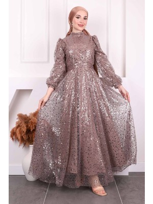 İmaj Butik Vizon Boncuklu Payetli Abiye