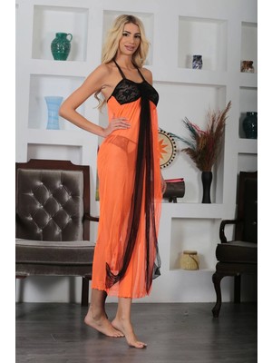 No8 Home Turuncu Tül Gecelik - 207