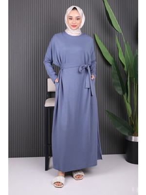 İmaj Butik İndigo Bel Kuşaklı Yarasa Kol Salaş Elbise