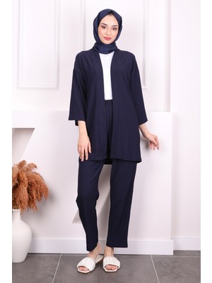 İmaj Butik Lacivert Bürümcük Kimono Pantolon Takım
