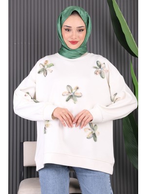 İmaj Butik Ekru Çiçekli Modal Sweat