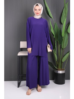 İmaj Butik Mor Piliseli Sandy Tunik Pantolon Takım