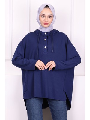 İmaj Butik Lacivert Kapşonlu Modal Oversize Sweat