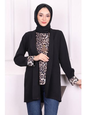 İmaj Butik Siyah İçlik Kolye Ceket Üçlü Kombin Takım