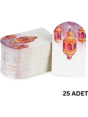 Ramazan Temalı Hediye, Tebrik Kartı, Delikli Ambalaj Paketleme Etiketi, 4.5x7.5 Cm, 25 Adet