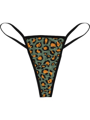 Simi Underwear Leo Yeşil Leopar Baskılı Yanları Ipli Tanga Külot