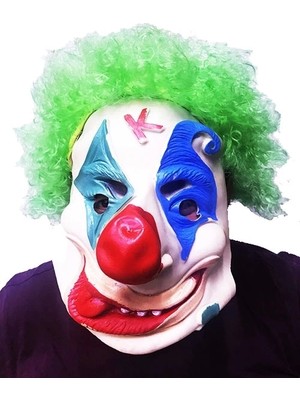 No8 Home Yeşil Renk Afro Bonus Peruklu Palyaço Lateks Et Maske