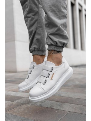 Shoecide SHO253 3 Bantlı Rahat Taban Cbt Mirror Non Erkek Ayakkabı Beyaz