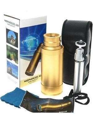 No8 Home 50X50 Panda Metal Gövde Tek Gözle Büyük Mercek Korsan Dürbün Gold