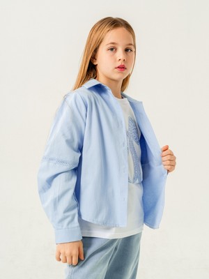 Kız Çocuk Cep Dantelli Gömlek T-Shirt Ikili Takım 1803