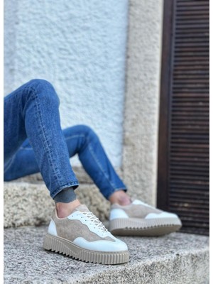 BA0802 Boa Krem Süet Yüksek Taban Erkek Günlük Ayakkabı