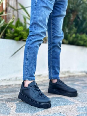 BA0802 Boa Siyah Renk Siyah  Yüksek Taban Erkek Günlük Ayakkabı