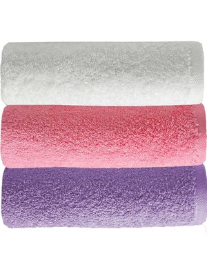 Lady Sunna 3 Lü Düz Renk El Yüz Havlu Seti %100 Pamuklu 50X90 cm Mor-Pembe-Beyaz