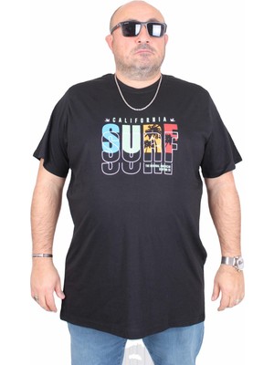 Moc Grande Erkek Büyük Beden Sıfır Yaka Tişört Surf 25144 Sıyah