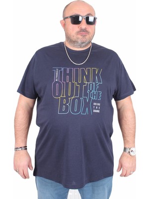 Moc Grande Erkek Büyük Beden Sıfır Yaka Tişört Think Out Box 25163 Lacıvert
