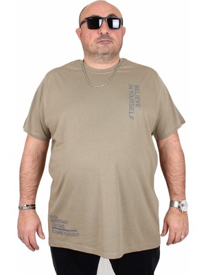 Moc Grande Erkek Büyük Beden Sıfır Yaka Tişört Believe 25157 Hakı