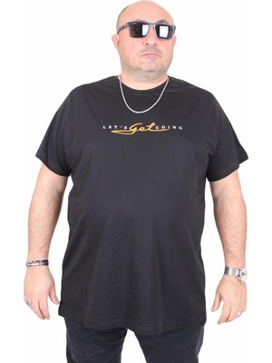 Moc Grande Erkek Büyük Beden Sıfır Yaka Tişört Lets Get Going 25175 Sıyah