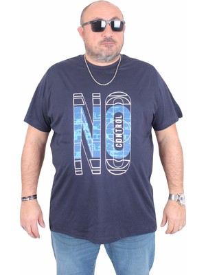 Moc Grande Erkek Büyük Beden Sıfır Yaka Tişört No Control 25172 Lacıvert