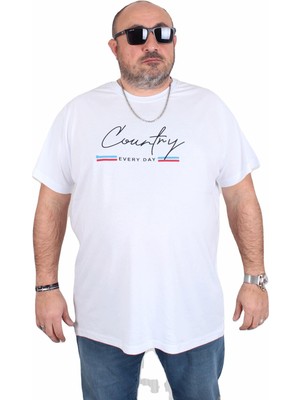 Moc Grande Erkek Büyük Beden Sıfır Yaka Tişört Country 25174 Beyaz