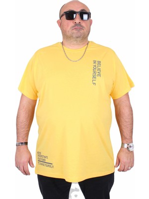 Moc Grande Erkek Büyük Beden Sıfır Yaka Tişört Believe 25157 Sarı