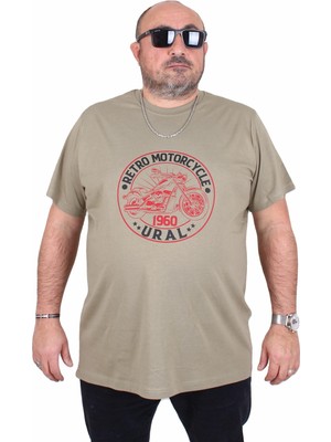 Moc Grande Erkek Büyük Beden Sıfır Yaka Tişört Motorcycle 25171 Hakı