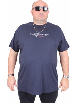 Moc Grande Erkek Büyük Beden Sıfır Yaka Tişört Nothing 25173 Lacıvert